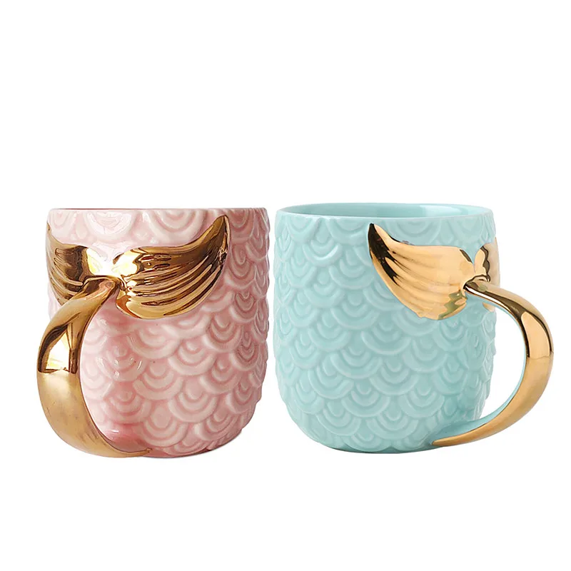 Beauty Mermaid Handle Mug Large Capacity Tea Milk Cup Creative Gold Mermaid Tail Coffee Mug Drinkware 350ML