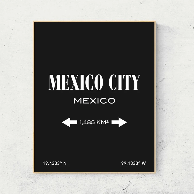 Impresiones de mapa de la ciudad de México, pintura artística en lienzo, carteles de viaje, latitud en blanco y negro, imágenes artísticas de pared,