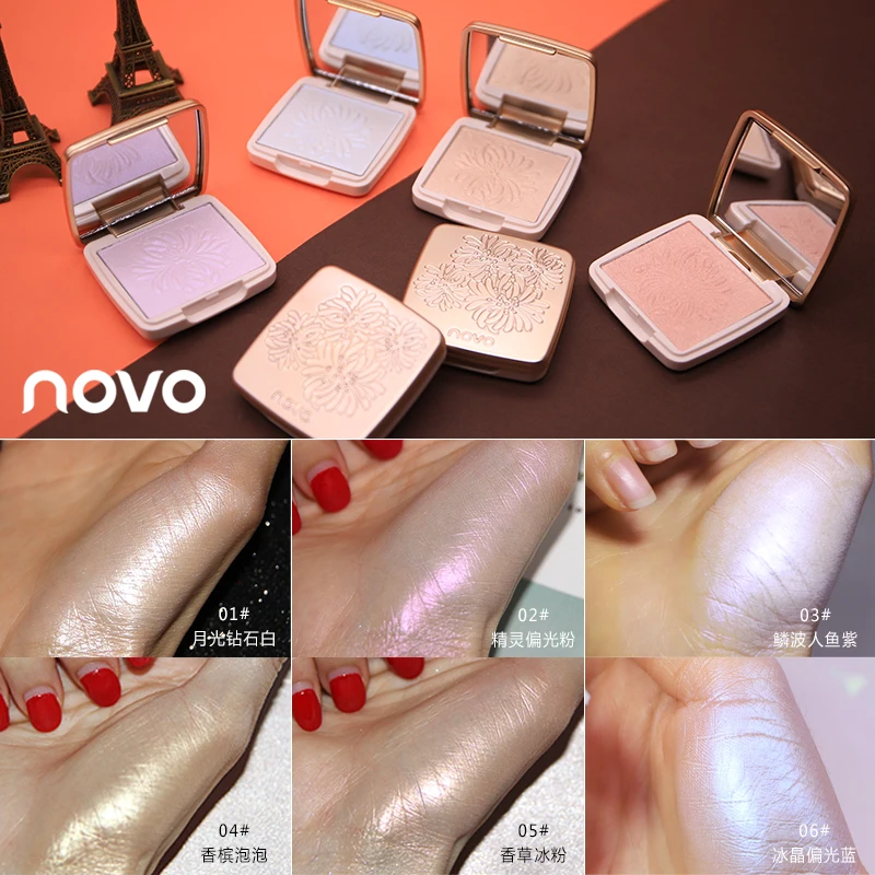 NOVO Highlight Makeup Shimmer Powder Illuminator Palette Base Six Colors for school for office for casual style