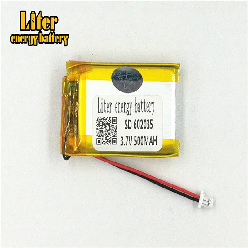Connettore a 2 pin da 1,0 mm 3,7 V 602035   Batteria lipo ricaricabile da 500 mAh e-book GPS PDA batteria ai polimeri di litio MP3 MP4 MP5 piccoli giocattoli