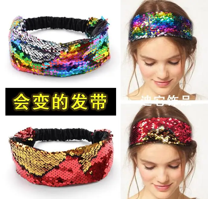 25.5CM*7CM Sequin Women Hairhand Ribbon Glitter Band DIY Hair Accessories Fashion Hairband Accessories Elastic Band *new*