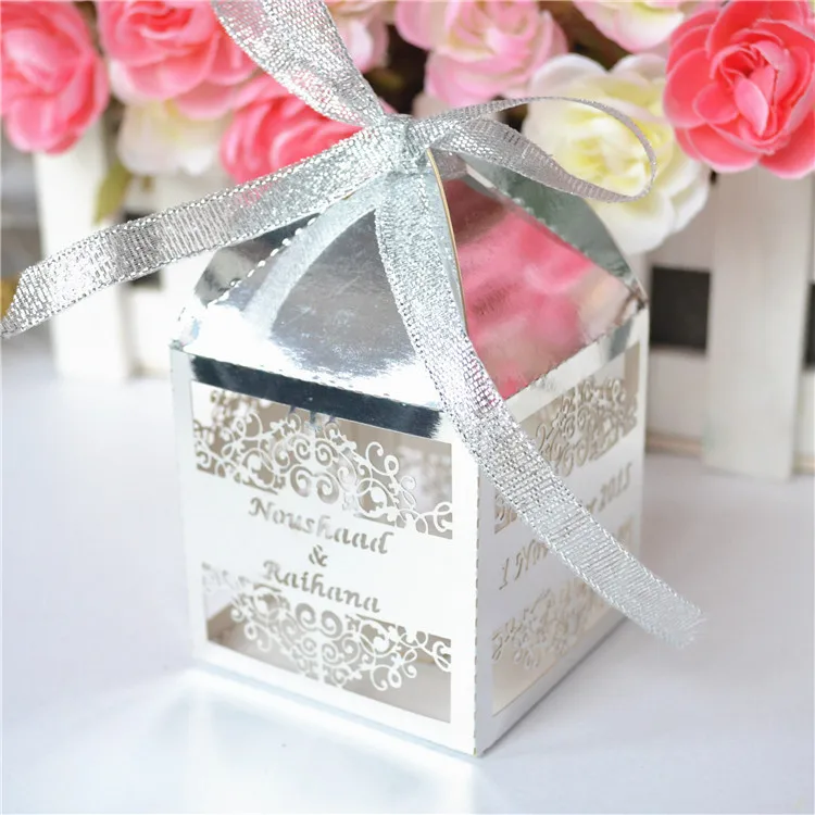 Luxury cone shaped custom metallic gold laser cut wedding favor boxes