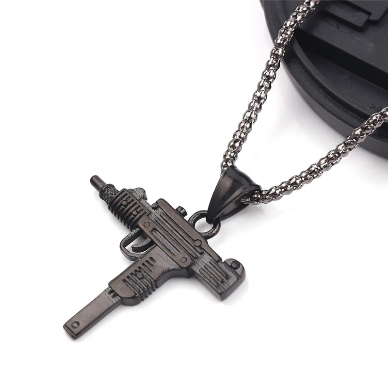 Charm Pistol UZI Gun Shaped Pendant Punk Tommy Gun Army Style Male Chain Necklace For Men corrente masculina Jewelry Gifts