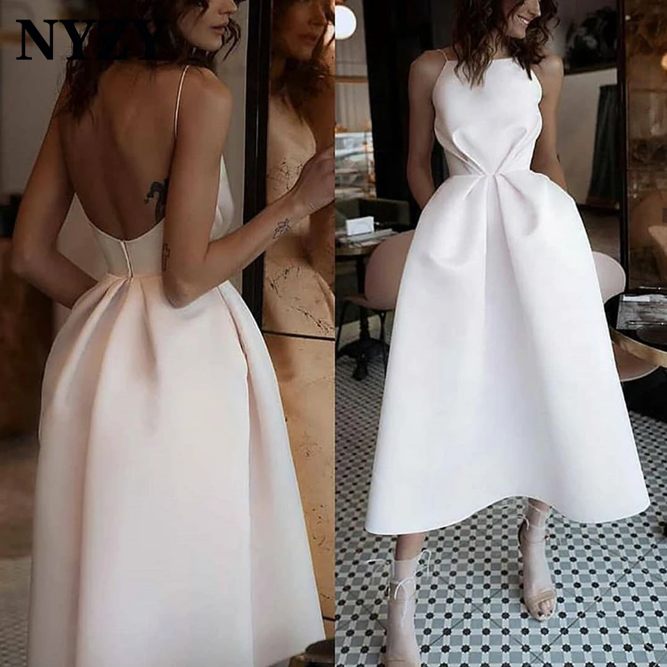 Elegant Tea Length Cocktail Dresses 2019 NYZY C162 A-line Low Back Satin Dress Party Homecoming Graduation