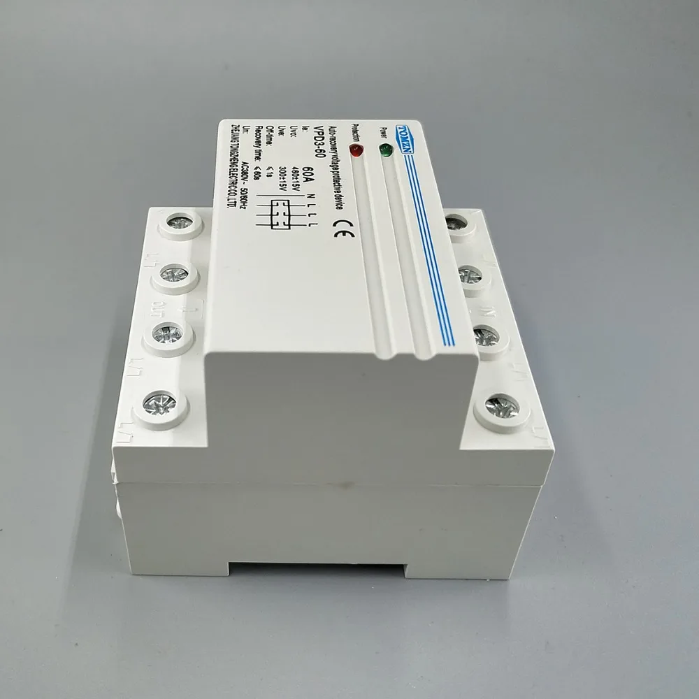 60A 380V~ Three Phase four wire Din rail automatic recovery reconnect over voltage and under voltage protective protection relay