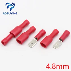 100 Pcs (50Pairs)  4.8mm Red Female Male Electrical & Wiring Connector Insulated Crimp Terminal Spade