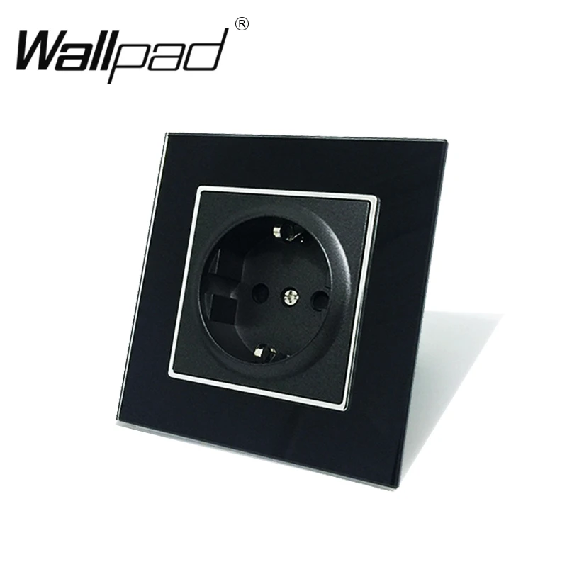 EU Socket with Claws Wallpad Tempered Black Glass Schuko European Standard Plug Wall Power Outlet with Haken Clip Mouting