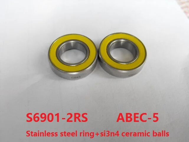 

6pcs or 10pcs S6901-2RS 12x24x6 ABEC-5 Stainless Steel hybrid Si3n4 ceramic bearing S6901 2OS CB LD for fishing reel 12*24*6