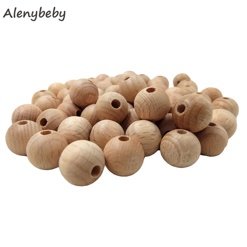 

100pcs Beech Wooden 10-20mm Round Beads Teether Ecofriendly Chewable Teething Beads DIY Craft Jewelry Accessories Baby Teether