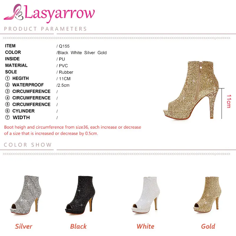 Lasyarrow marka kobiety botki buty na obcasie buty damskie kobieta jesień Glitter Zaiiper buty złoto srebro Bling Bling krótkie buty