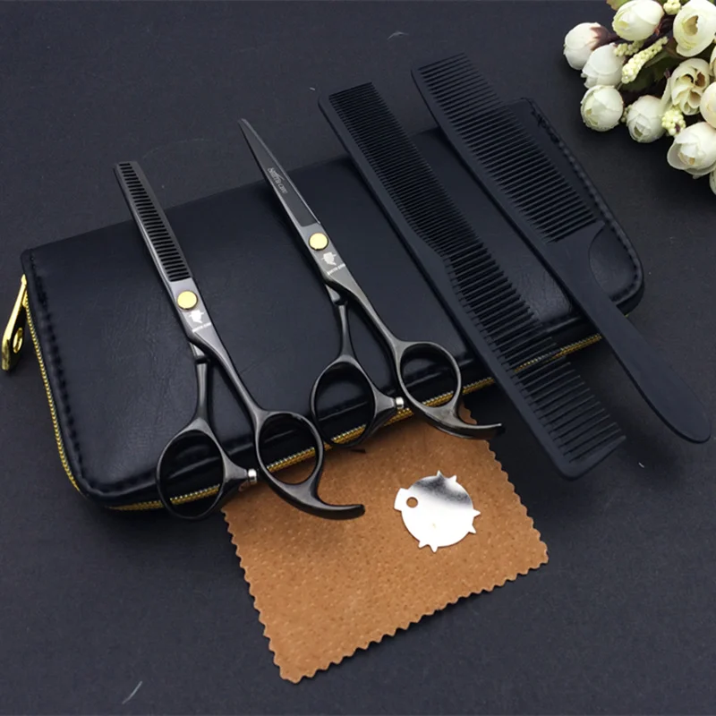 5.5 in. Professional Hair dressing scissors set Cutting+Thinning Barber shears 2 pcs set+case+comb