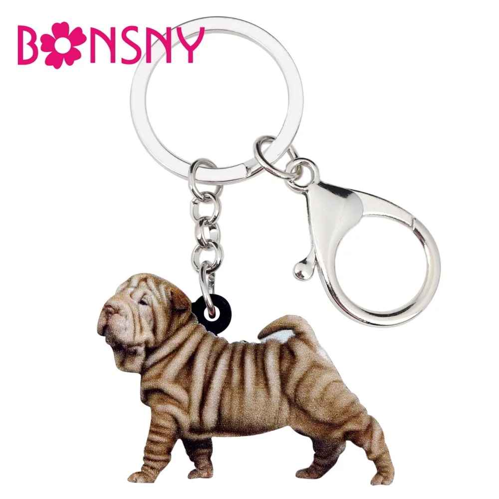 Bonsny Statement Acrylic Standing Shar Pei Dog Key Chains Keychain Rings Animal Jewelry For Women Girls Handbag Charms Gift Bulk