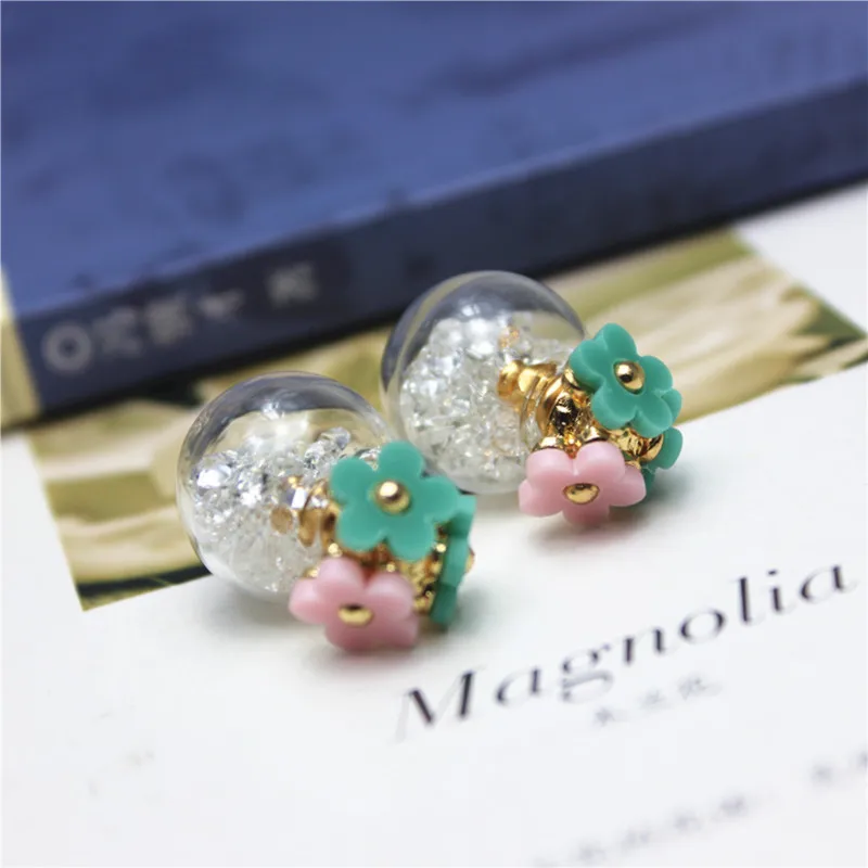 New summer style design fashion brand jewelry metal flower earrings for women glass beads crystal  stud earrings