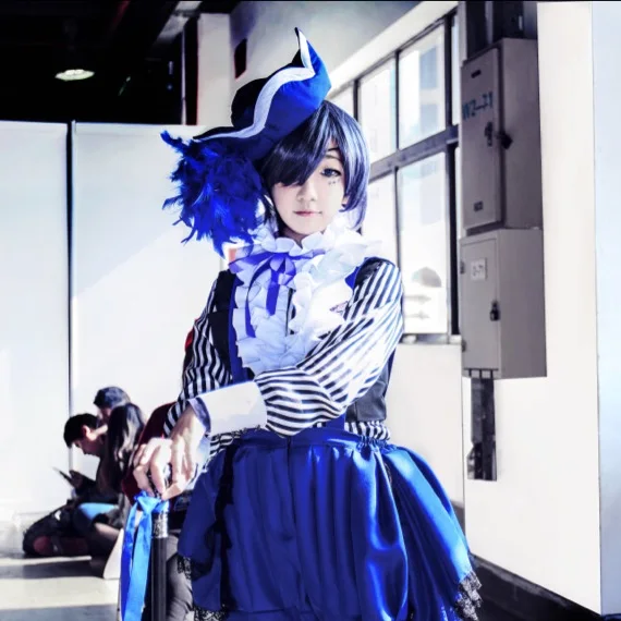 บัตเลอร์สีดำ Kuroshitsuji Ciel Phantomhive Circus คอสเพลย์เครื่องแต่งกาย Blue Uniform เครื่องแต่งกายฮาโลวีนอะนิเมะเครื่องแต่งกายสำหรับผู้หญิง/ผู้ชาย