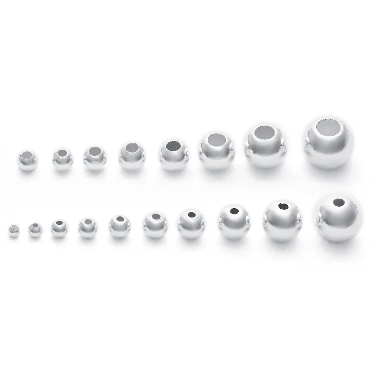 1Pack 2-10MM 925 Sterling Silver Round Ball Beads Spacer for DIY Bracelet Needlework Costume Jewelry Making Accessories Supplies