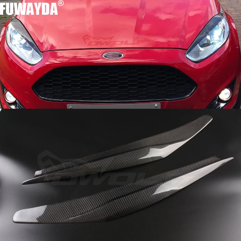 

FUWAYDA 2Pcs High Quality Real Carbon Fiber decoration Headlights Eyebrows Eyelids cover for FORD FIESTA 2013-2016 B Type