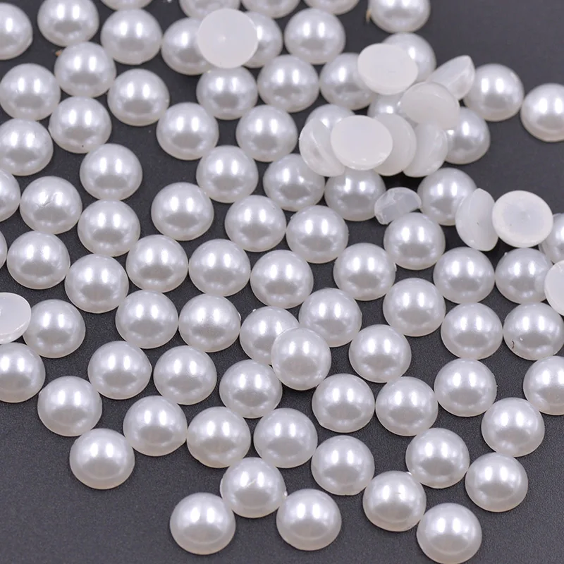 JUNAO 2 4 6 8 10 18 20 mm White Beige Half Round Pearl Beads Flatback Plastic Pearl Non Sewing Scrapbook Crystal Stones for DIY