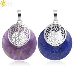 CSJA Flower of Life Pendant Yoga Chakra Healing Natural Stone Quartz Mandala Pendants for Necklaces Women Men Reiki Jewelry G051