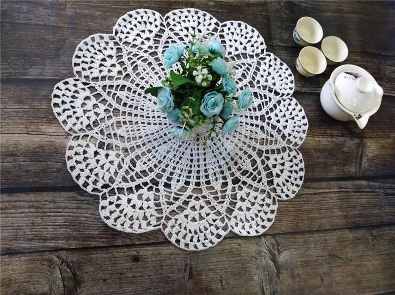 39CM Round Luxury Cotton Table Place Mat Cloth Lace Crochet Christmas Placemat Coaster Kitchen Wedding Doily Coaster Mat Pad