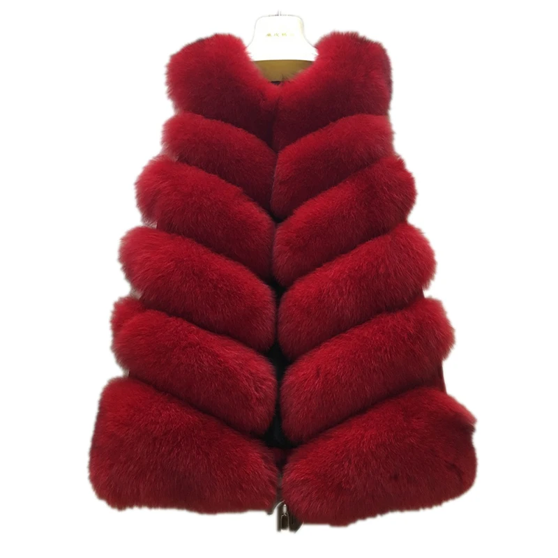 

Luxury Autumn Winter Women's Genuine Real Fox Fur Vest Lady Medium-long Waistcoat Female Gilet VF5038