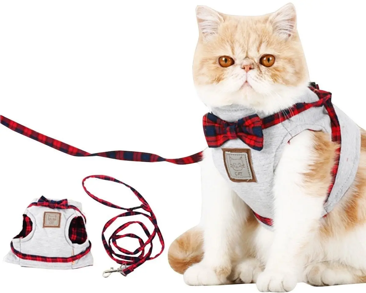 Pet Cat Harness Vest with Leash Bowtie Gentleman Suit Mesh Strap Vest Chest Tuxedo Cute Bowknot Jacket+Leash Set Cat Harness Set