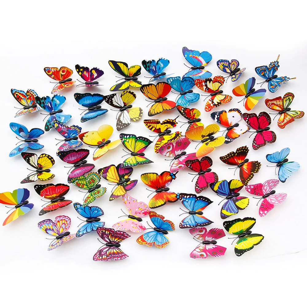 20Pcs 3D Double Layer Butterfly On Sticks Home Yard Lawn Flowerpot Plant Decoration Colorful Garden Ornament DIY Lawn Craft