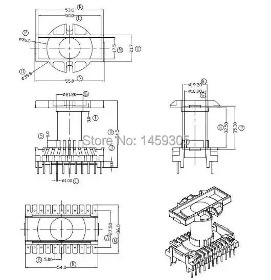 ETD49 transformer bobbin transformer frame + ferrite core PC40 soft magnetic core, vertical 22pin 11+11