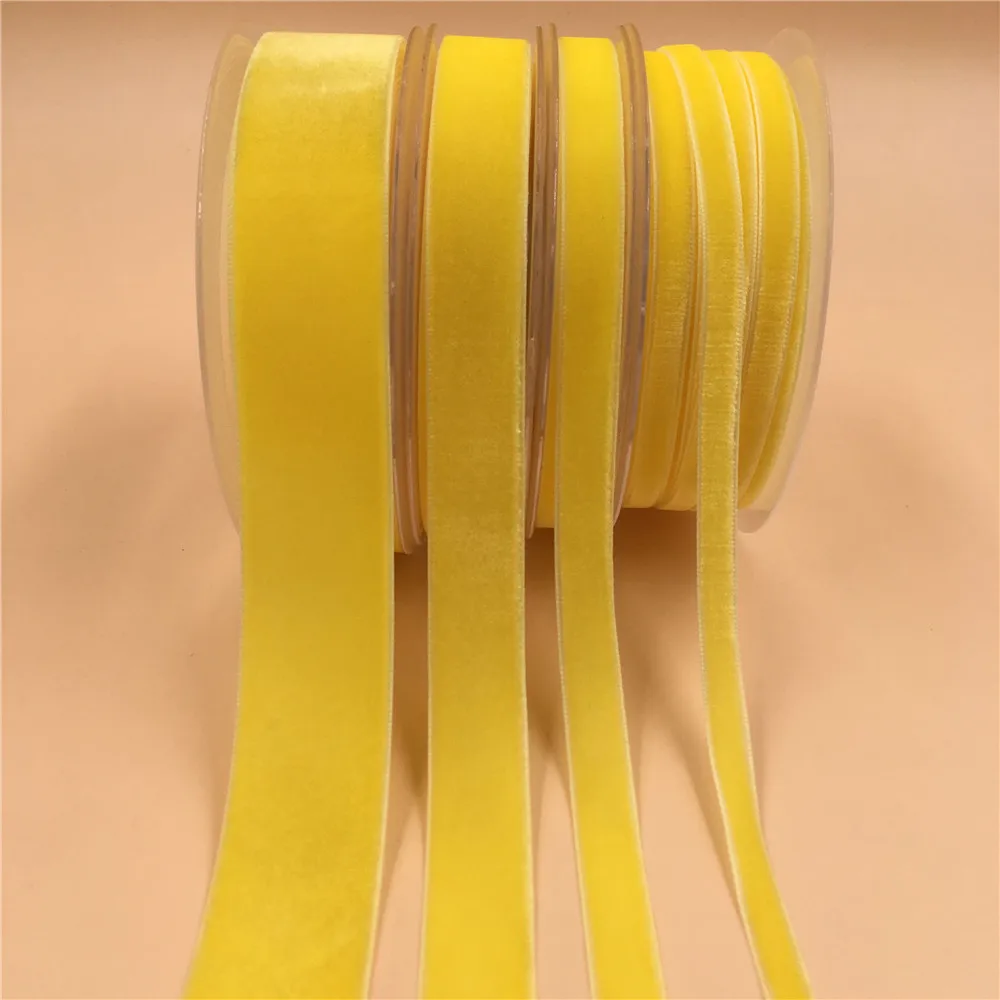 V104 Lemon Yellow Nylon Single Face Velvet Ribbon,none stretch velour ribbons webbing DIY accessories 6MM,9MM,15MM,25MM