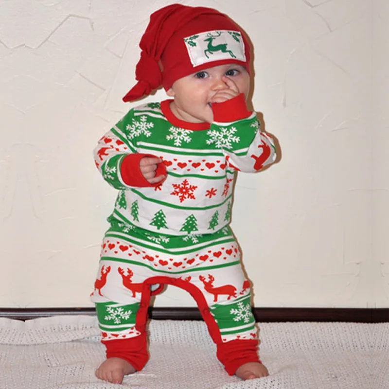 Red Christmas Costumes Baby Girl Clothes Reindeer Newborn Xmas Romper Pajamas Premature Jumpsuits Deer Snowflake 100% Cotton Top