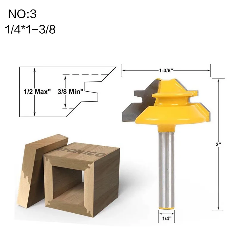 1PC Small Lock Miter Router Bit Anti-kickback 45 Degree 8mm 1/4 Inch Shank Tenon Cutter for WoodworkingTools