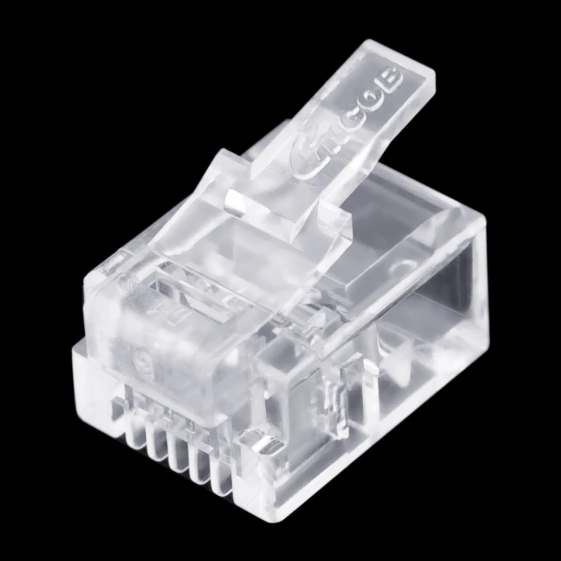 CNCOB 100pcs Cat3 RJ11 6P4C Modular Plugs 4-Wire Phone Cable Connector, Crystal Head, Voice Phone Connector 4-Piece Copper Chip