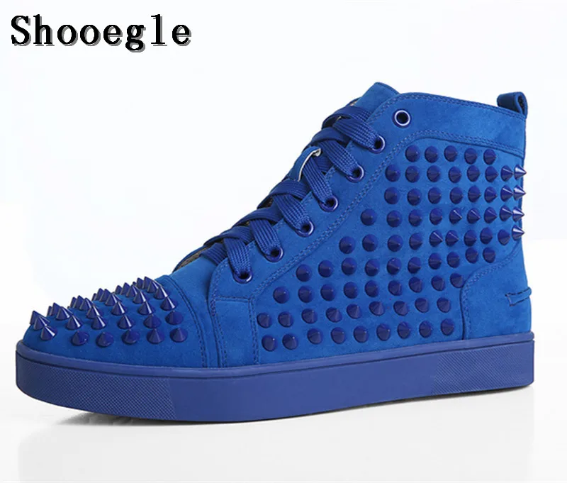 

SHOOEGLE Big Size 39-47 Chaussure Homme Men Suede Spike Stylish Sneakers High-top Men Shoes Platform Rivets Red Blue Ankle Boots