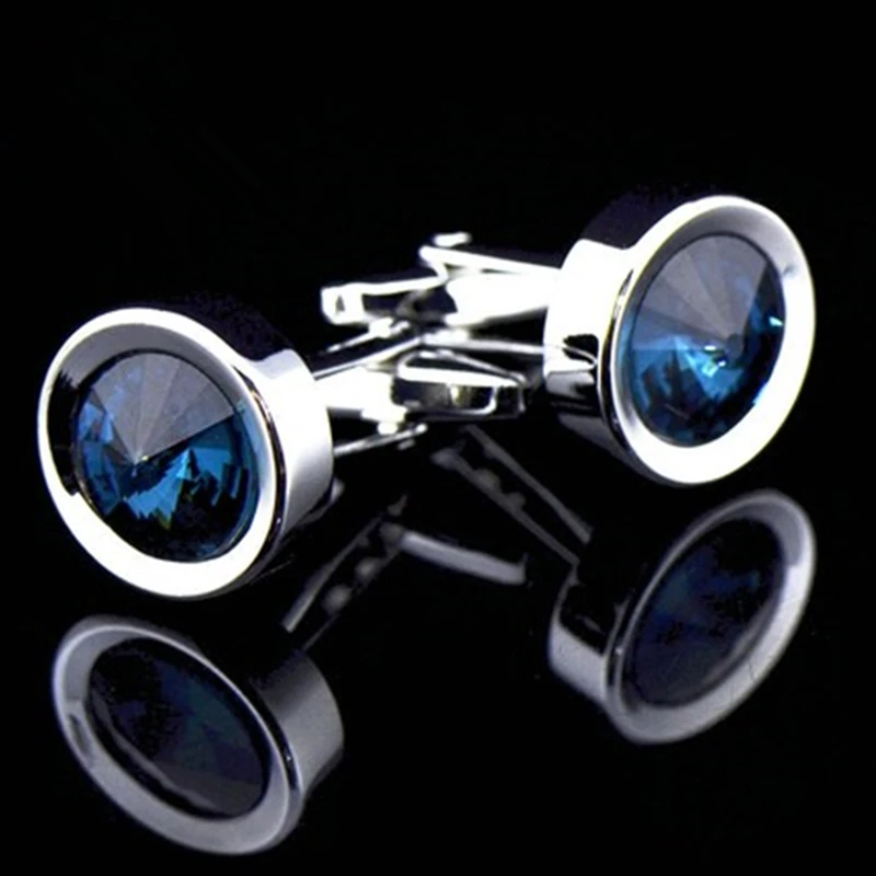 Jewelry shirt cufflink for mens Brand designer Cuffs link Button male bule crystal High Quality Luxury Wedding abotoaduras