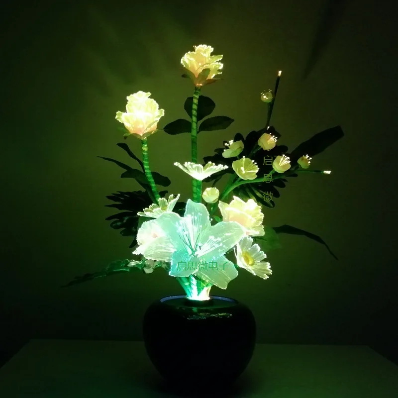 Flash Optical Fiber Multicolor Rose Lily With Fiber Optic Wire Spun Silk Plastic Novelty Artistic Home Party Shop Decoration