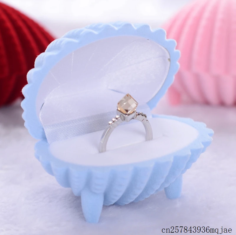 

50pcs Shell Shape Ring Box Velvet Display Gift Boxes Jewelry Holder Wedding Engagement for Earrings Necklace Bracelet
