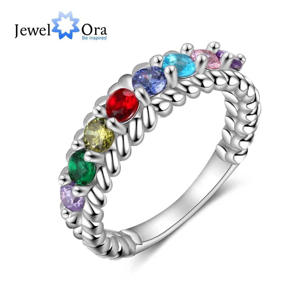 Personalized Family Gift Customized 8 Birthstones Rings for Women Custom Gifts for Grandma Trendy Jewelry (JewelOra RI103809)