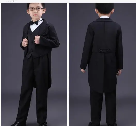 Fashion Style Tuxedo Suits Boys Clothes Set Kids Formal Wedding Blazer Swallow-tailed Coat Kids Party Bow Tie Clothing 5pcs/set