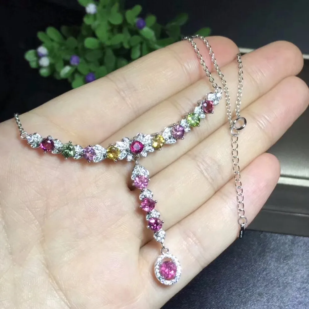 

Hongkong designer latest design natural tourmaline necklace, multi color, 925 silver high-end color treasure