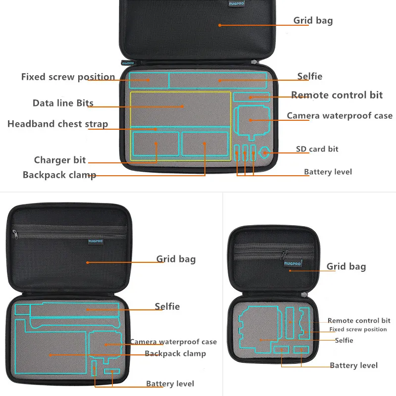 Borsa da trasporto portatile Custodia protettiva Scatola Borsa da 3 dimensioni per GoPro Hero 9 8 7 6 5 4 Xiaomi YI Sjcam Accessori Borsa per