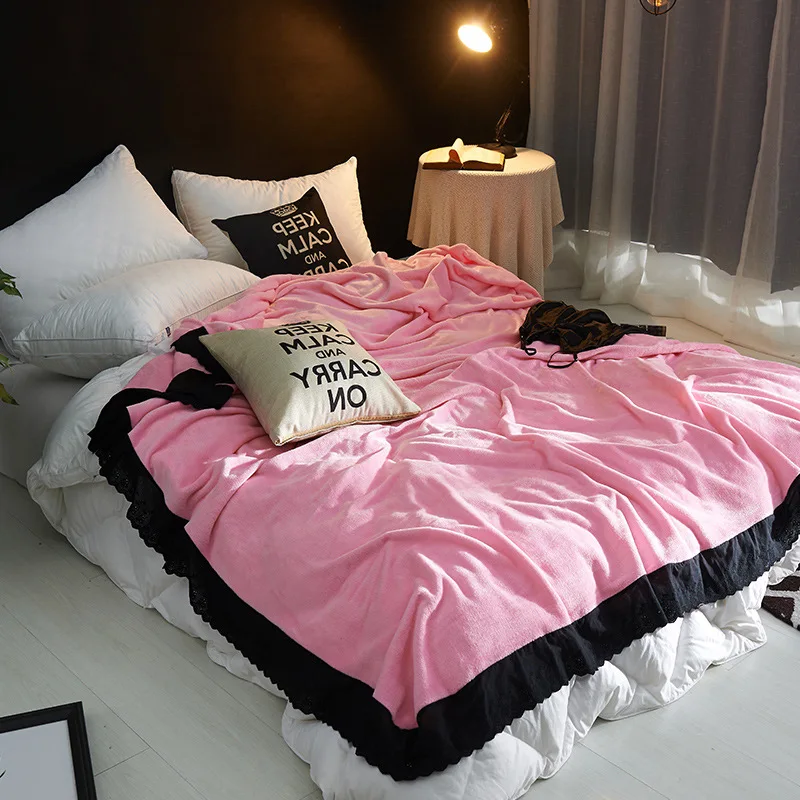 Home Textile Solid Air/Sofa/Bedding Throws Lace Flannel Blanket Winter Warm Soft Bedsheet