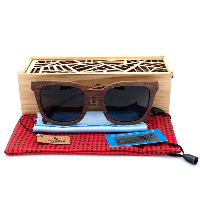 BOBO BIRD Top Brand New Sunglasses Men Women Wood Black Walnut Retro Sun glasses with Wooden Box Oculos C-AG010a