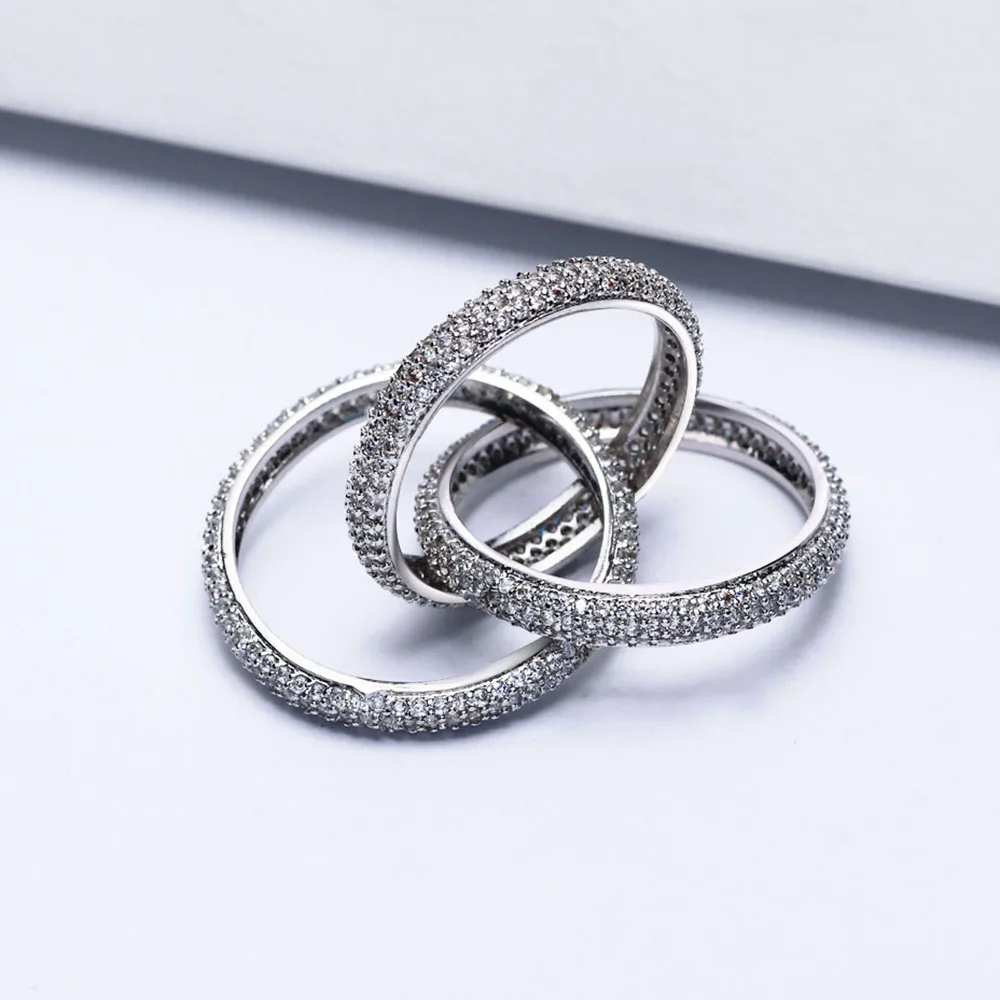 

3Pcs Set White Trendy Crystal Circle Rings Women's Statement Jewelry Luxury Full Crystal Accessories