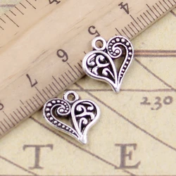 20pcs Charms Hollow Lovely Heart 15x14mm Antique Bronze Silver Color Pendants Making DIY Handmade Jewelry Factory Wholesale