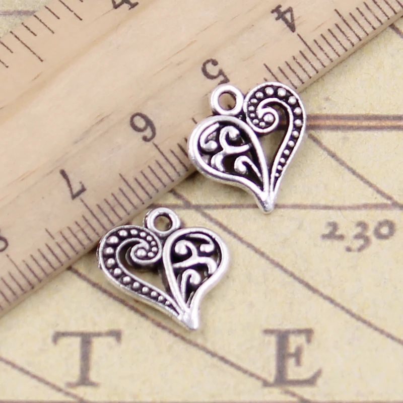 20pcs Charms Hollow Lovely Heart 15x14mm Antique Bronze Silver Color Pendants Making DIY Handmade Jewelry Factory Wholesale