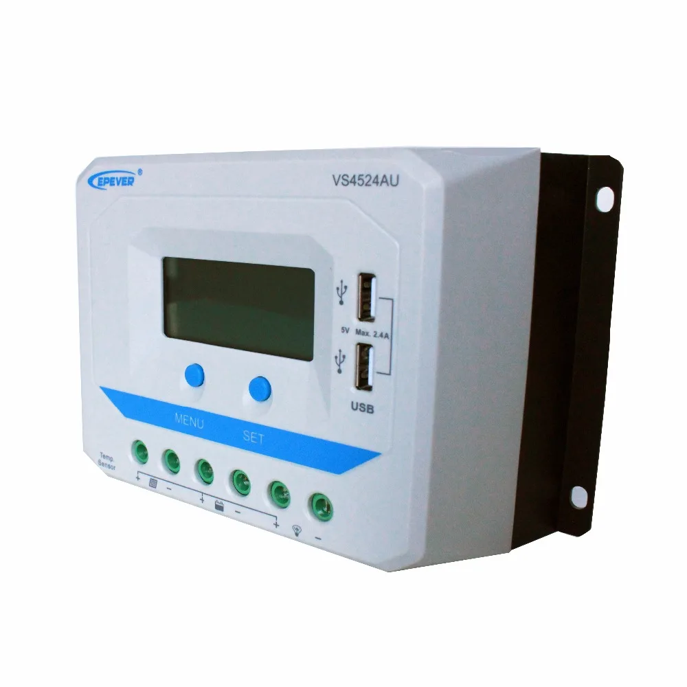 Imagem -05 - Epever 45a Controlador Solar 12v 24v Auto Vs4524au Pwm Controlador de Carga com Construído em Display Lcd e Duplo Usb 5v Porto