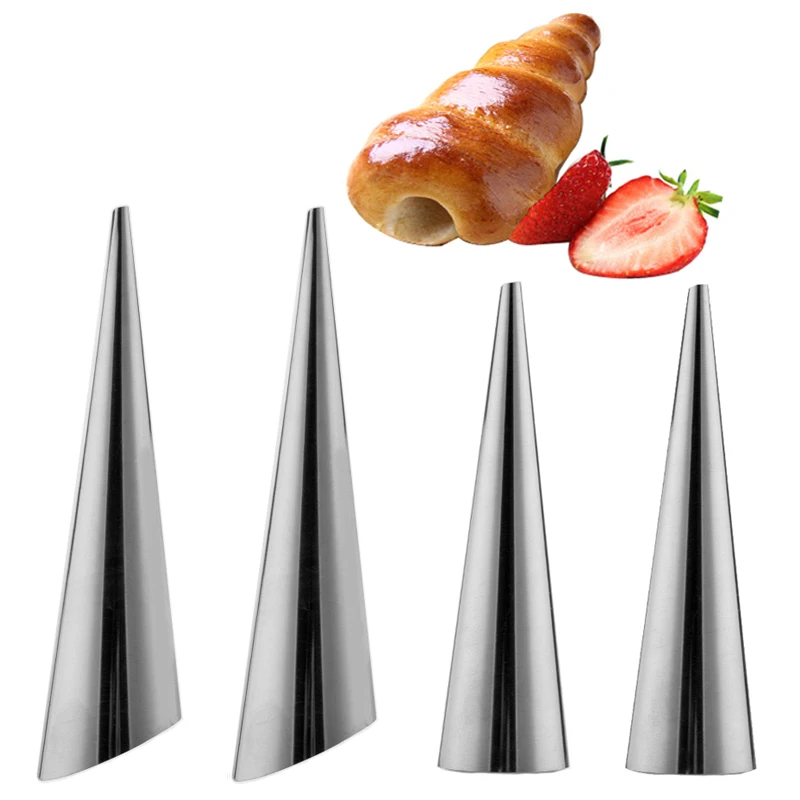 

4pcs/set Danish Croissant Mold Stainless Steel Danish Spiral Tubes Conical Roll Cream Horn Crisp DIY Pastry Baking Tools