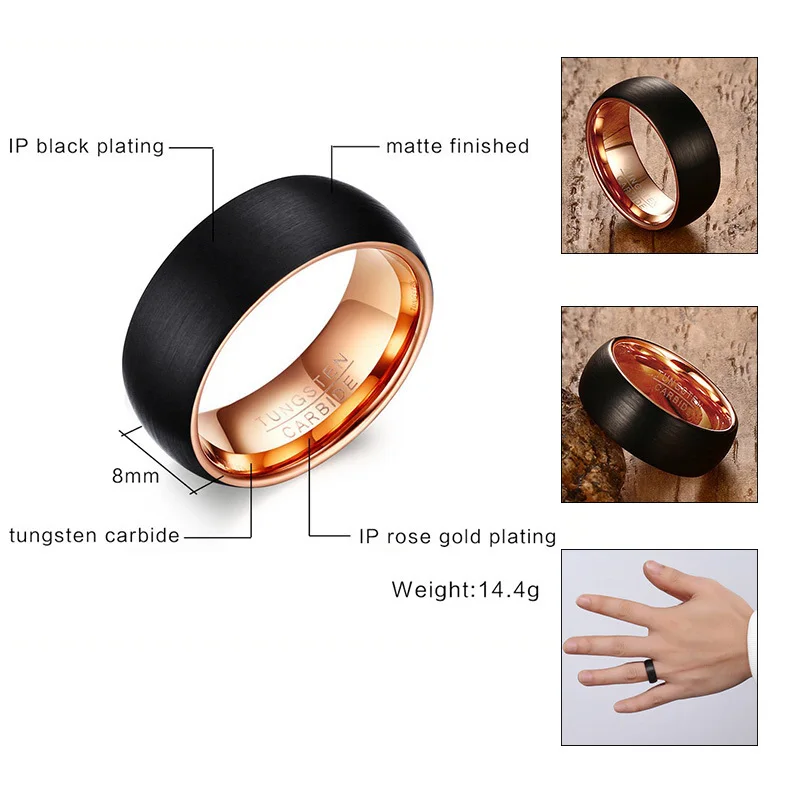 Vnox Black TUNGSTEN CARBIDE Rings for Men 8mm Wedding Band Interface Matt Surface Classic Male Alliance Jewelry Anniversary Gift