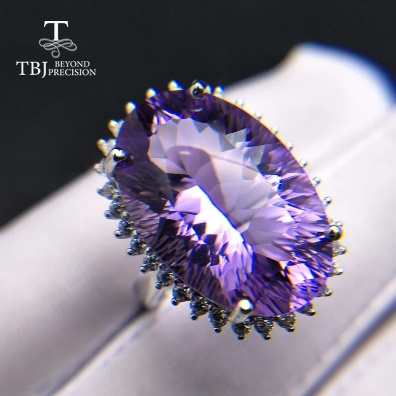 

TBJ,Big shinning natural fancy cut brazil good color clean amethyst gemstone Ring 925 sterling silver fine jewelry women gift