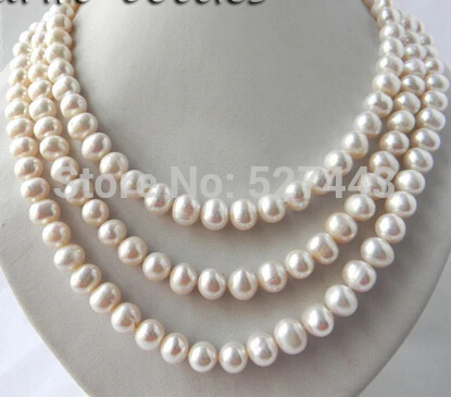 Prett Lovely Women's Wedding Wholesale free p&p hot sale>>>>AA 3Strands 8-9mm White Round Freshwater Pearl Necklace 17-19