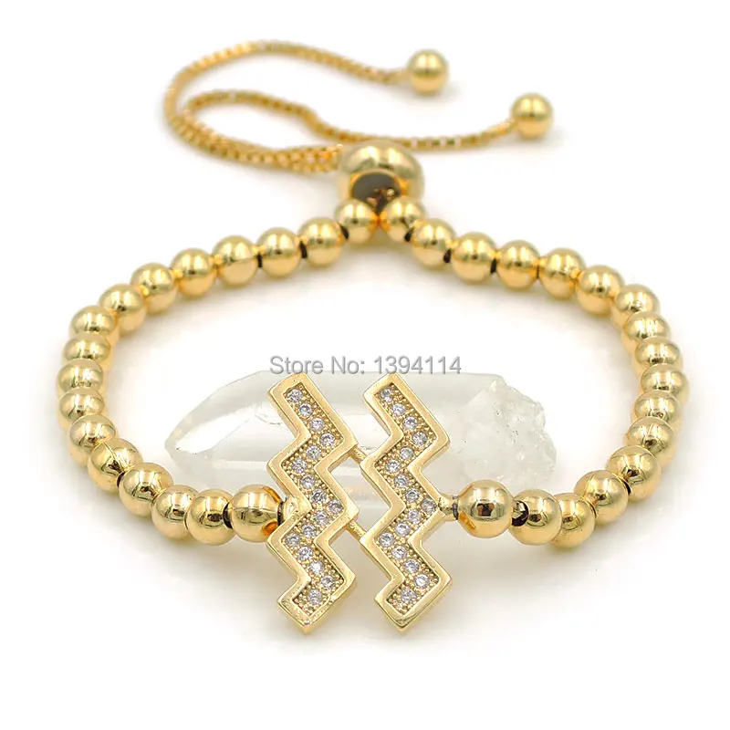 18x12mm Micro Pave Clear CZ Aquarius Symbol Connector Bracelet Gold Or Silver Plated